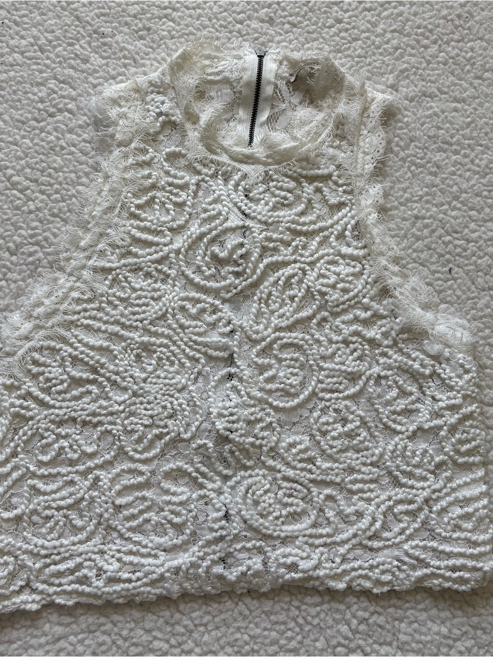 Zara Trafaluc White Cord Embroidered Lace Halter Crop Top L Sheer Boho Coquette